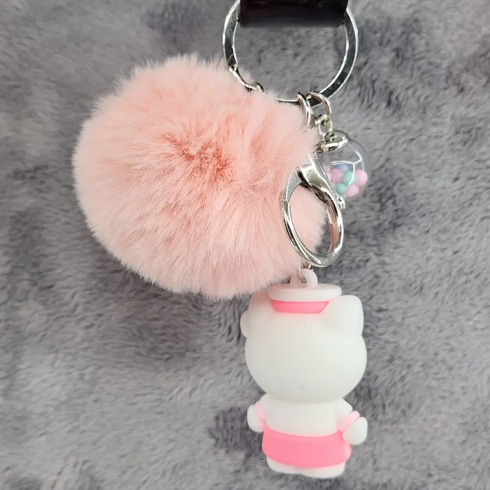 Hello Kitty 3D Figure Keychain puff ball & mini bead filled bubble Pink Peach